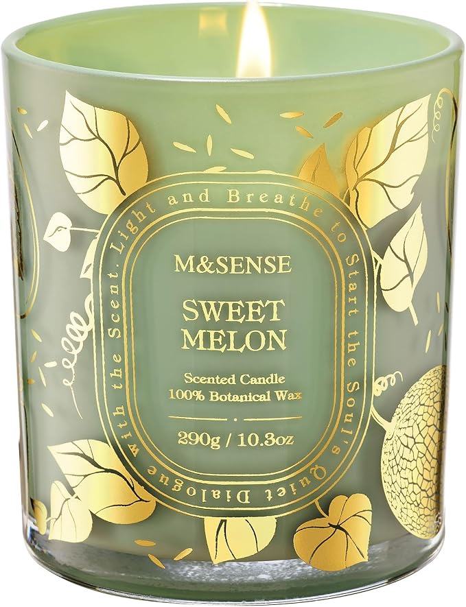 M&SENSE Fresh Melon Soy Candle, Summer Relaxation 55H Gift | Clean Soy Wax Cotton Wick, Long Lasting Slow Burn, Non-Toxic Pet Safe Formula, Reusable Matte Jar Decor