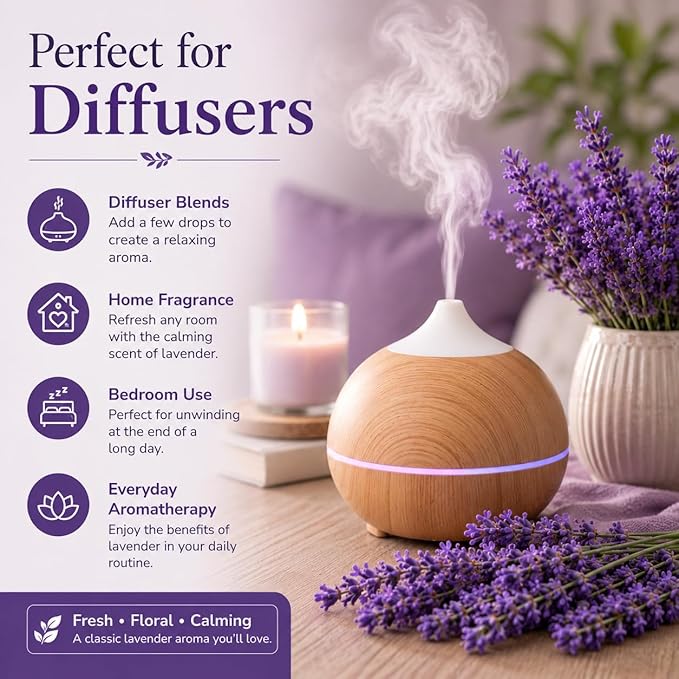 2 Bottles – GreenHealth Lavender Essential Oil – 16 fl oz Each (32 fl oz Total) – 100% Pure & Uncut – Aluminum Bottles – Bulk Lavender Oil for Diffuser, Aromatherapy, Soap Making & Candles