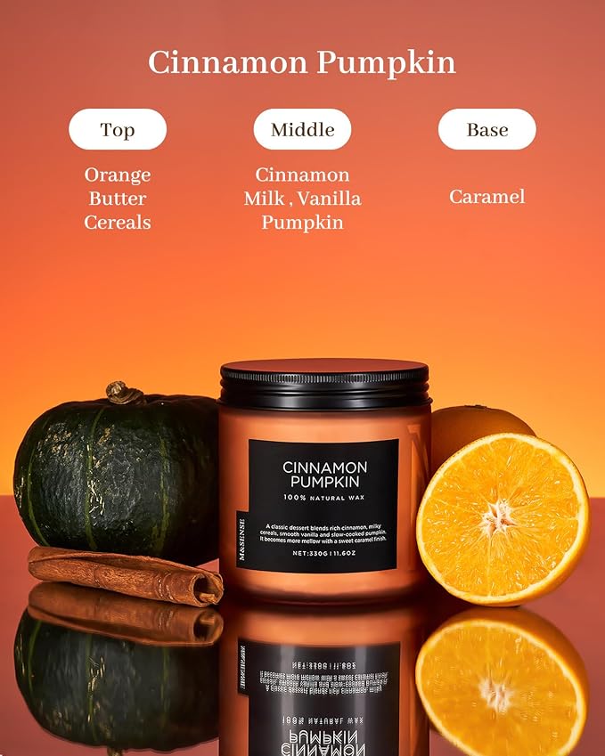M&SENSE Ceylon Cinnamon Pumpkin Scented Candles for Home, 70 Hours Long Lasting Slow Burning 11.6oz Soy Natural Candle for Easter Holiday Birthday Gifts