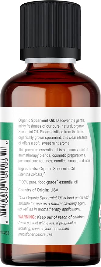 Viva Doria Spearmint Essential Oil, USDA Certified, Organic Spearmint Oil, 100% Pure, Natural Essential Oil, Undiluted, for Aromatherapy | Food Grade, 30 mL (1 Fluid Ounce)