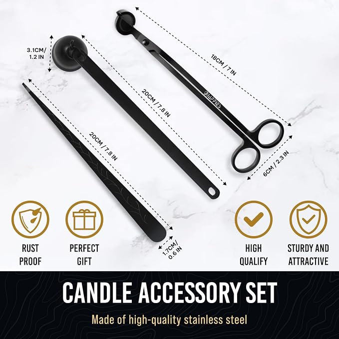 Craft911 Candle Snuffer and Wick Trimmer with Dipper 3 in 1 Candle Care Kit for Candle Lover (Black)