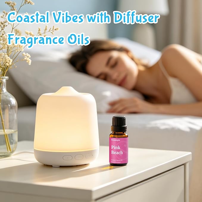 Beach Essential Oils Set, Aromtopia Diffuser Fragrance Oils for Home, 6x10ml Summer Essential Oils for Candle Soap Making, Pink Beach, Ocean Drift, Coastal Breeze Scents and More