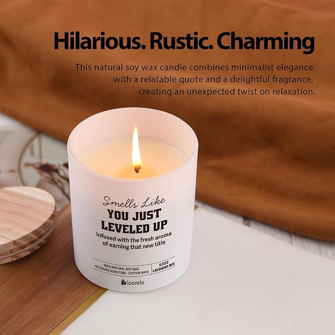 Smells Like You Just Leveled Up Congratulations Gifts On New Job Promotion Gifts for Coworkers Friends Scented Candle Home Office Jar Candle Sage Floral Lavender Scent Soy Wax 9.5 oz
