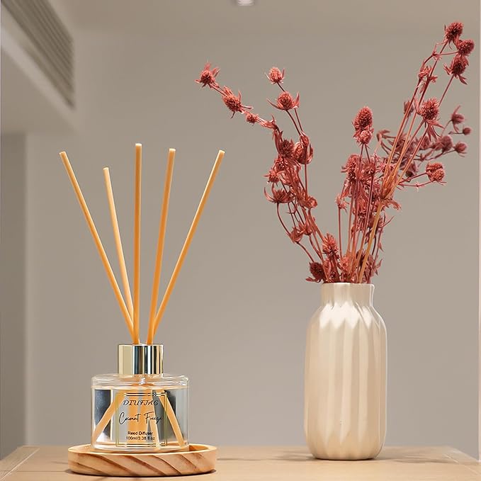 100ml Scent Diffuser with 6 Fiber Sticks, 3.5 oz Reed Diffuser Set Aromatherapy Fragrance Diffusers Air Fresheners for Home Bedroom Bathroom (Coconut)