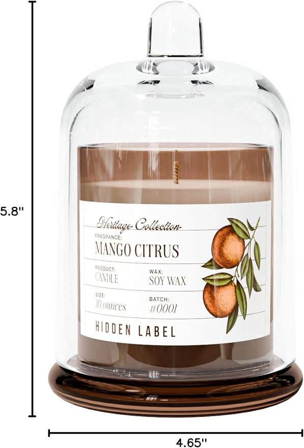 Hidden Label Mango Citrus Scented Candle - 10oz Non Toxic Candles for Home Scented with Clear Bell Jar, Natural Soy Wax Clean Burning Aromatherapy Candle for Spa/Yoga/Meditation & Stress Relief Gifts