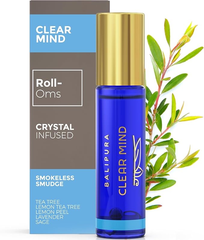 BALIPURA - Crystal Aura Roll On - Clear Mind Aromatherapy Oil - Tea Tree Essential Oils Roll on with Crystals - Essential Oils - Scented Oils - Gifts for Women