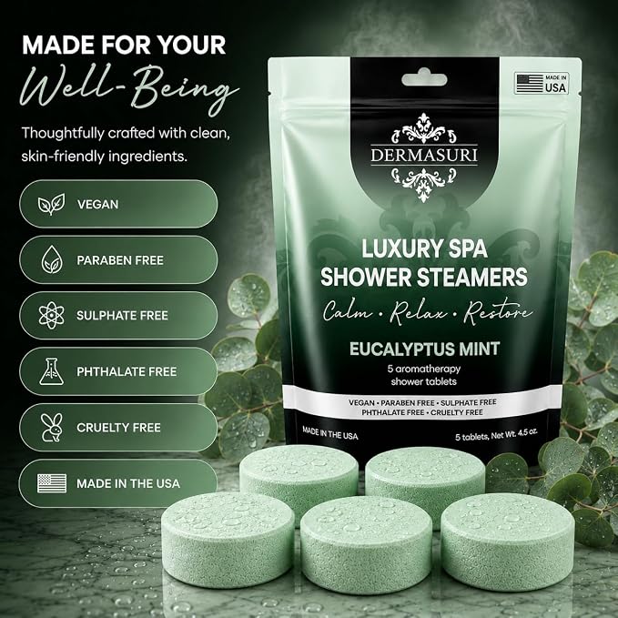 Shower Steamers Aromatherapy, Essential Oil Pods Infused for Relaxation, Shower Pods Aromatherapy - Calming, Stress Relief & Self Care Gifts for Women - Eucalyptus Mint