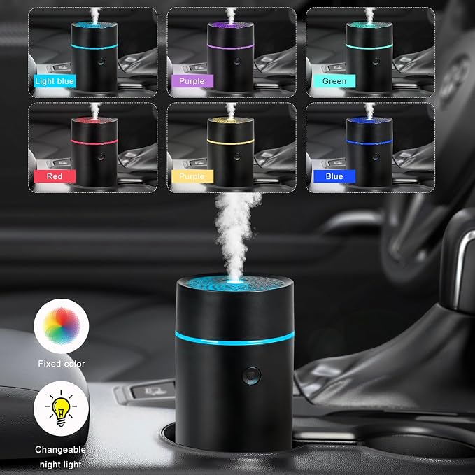 Sun Walker Smart Car Fragrance Diffuser, 80ml USB-Powered Ultrasonic Mist Humidifier Air Freshener with Lights, Portable Essential Oil Diffuser Aromatherapy Humidifier for Car Office Bedroom