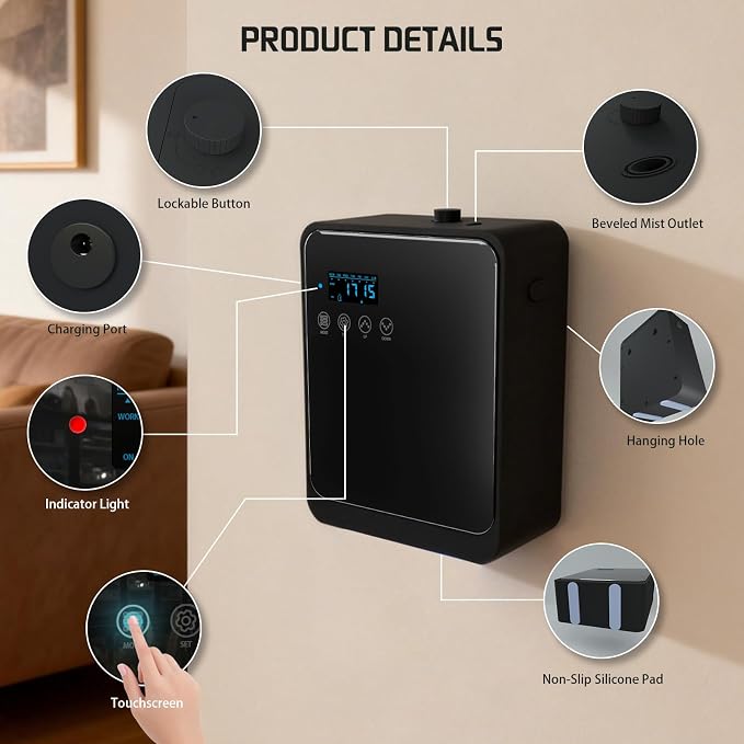 Waterless Essential Oil Diffuser 2000 Sq Ft, Cold Air Oil Scent Diffusers with Timer 250ml, Bluetooth App Control Aromatherapy Diffuser Machine for Home, Office, Hotel (Black)