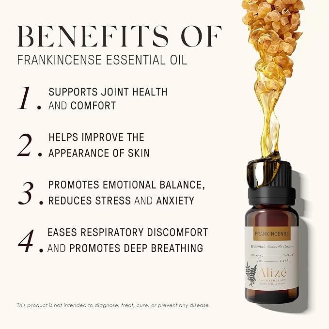 Frankincense Essential Oil, 100% Natural & Pure Essential Oils for Diffusers for Home, Diffuser Oils Scents, and Aromatherapy, Diffuser Oils Scents for Home, 10ml-0.33 fl oz