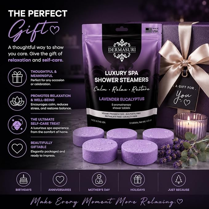 Shower Steamers Aromatherapy, Essential Oil Pods Infused for Relaxation, Shower Pods Aromatherapy - Calming, Stress Relief & Self Care Gifts for Women - Lavender Eucalyptus