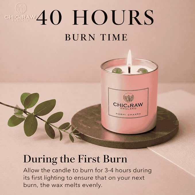 Aromatherapy Candle with Crystal Green Aventurine Nabhi, Patchouli & Bergamot - Luxury Long-Lasting Burn Soy Candle for Home Scented - Unique Healing, Meditation& Relief Gift for Women, 7.05oz
