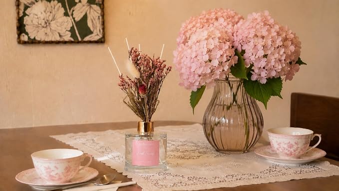5.7 fl oz Pink Peony Reed Diffuser Set, Glass Bottle with Preserved Flowers, Natural Decoration for Bedroom,170ml, Friendship Gifts for Best Friends, Back to School Gift, Gift for Mom