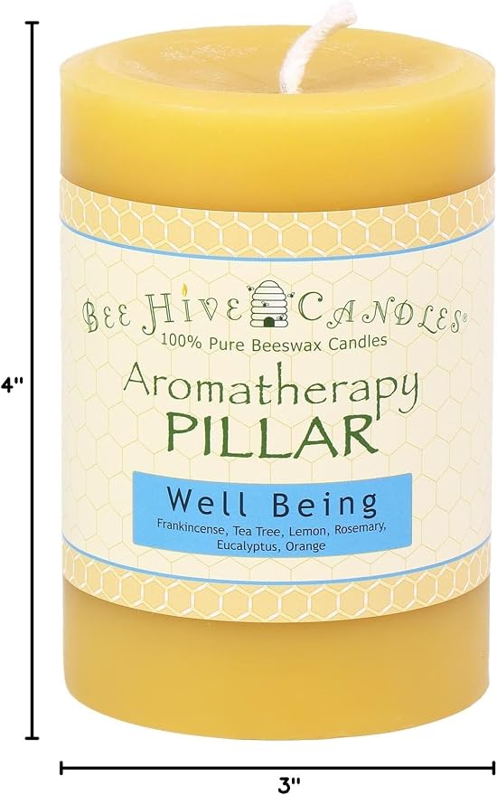 Bee Hive Candles 100% Pure Beeswax Aromatherapy Pillar Candle (3" x 4", Well Being)