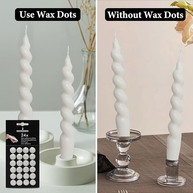48pcs White Art Deco Taper Candle Wax Dots - Adhesive, Soft Wax for Any Candle Holder - Unscented