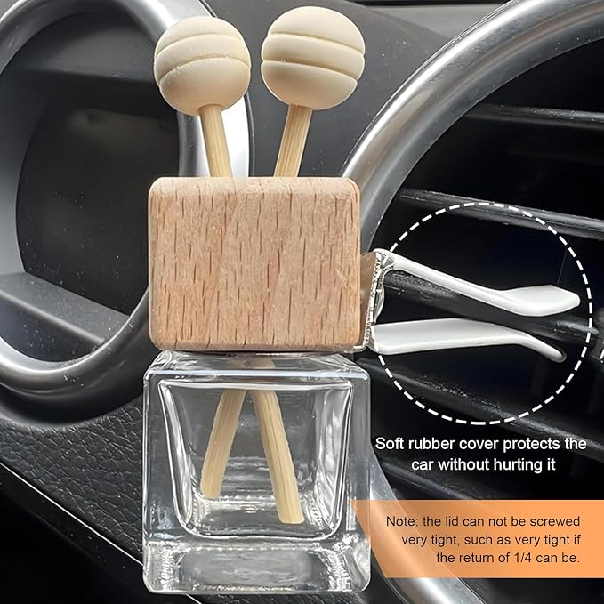 2PCS Empty Car Diffuser Bottle, Refillable Car Air Freshener Vent Clip, Car Air Freshener Diffuser Empty Glass Bottles, Car Scent Diffuser Bottle for Most Vehicles Interior Accessories