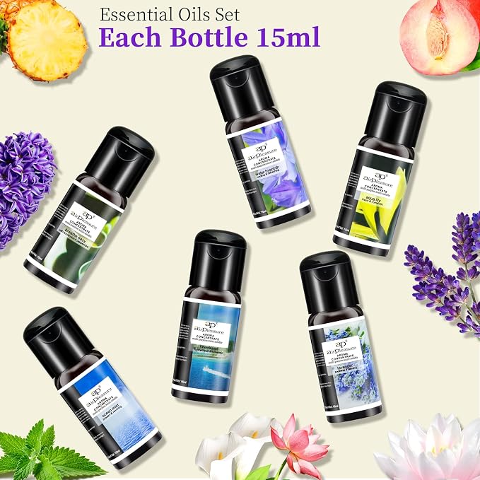 Reborn Essential Oils Set, 6x15ml Fragrance Oils Kit for Diffuser, Humidifier, Aromatherapy, Air Purifier - Aqua Lily, Water Hyacinth, Breathe Easy, Ocean Mist, Neverland, Lavender