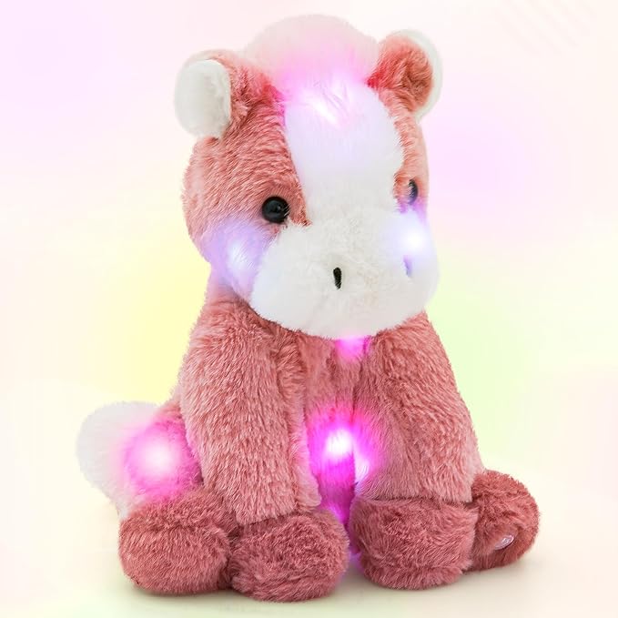 WEWILL 12'' Light up Horse Stuffed Animal Plushie Horse Plush Toy Night Lights Glowing Soft Pony Plush Birthday Children's Day Gifts for Kids,Girls,Boys