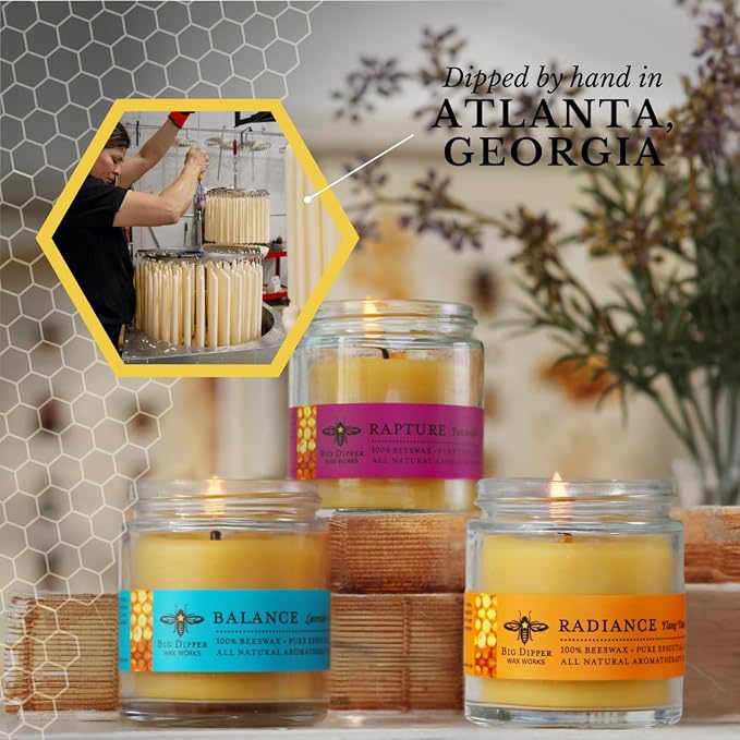 Big Dipper Wax Works Beeswax Aromatherapy Candle, Radiance, Apothecary Glass, Ylang Ylang & Tangerine Scented, 25-Hour Burn, Pure Essential Oils, 2" x 2.5"