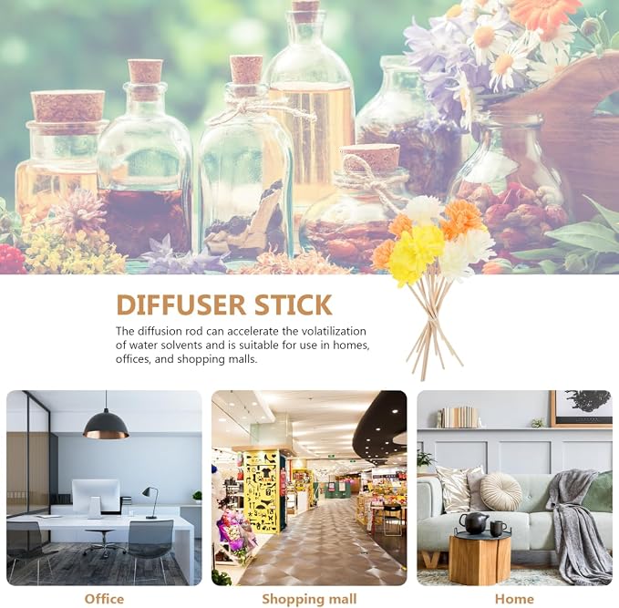 Baluue Flower Reed Diffuser Sticks 12pcs – Porous Rattan & Fiber Flower Heads for Fast Oil Wicking and Consistent Scent Throw – for Bathroom, Office, Bedroom, Aromatherapy Enthusiasts