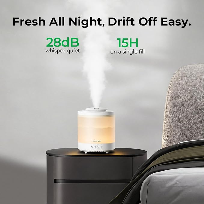 [2 Packs] Homvana 1.5L Cool Mist Top Fill Humidifiers for Bedroom & Baby Nursery, 3 in 1 Ultrasonic Humidifier & Oil Diffuser for Congestion Relief, 28dB Quiet, Night Lights for Home Plants Offices
