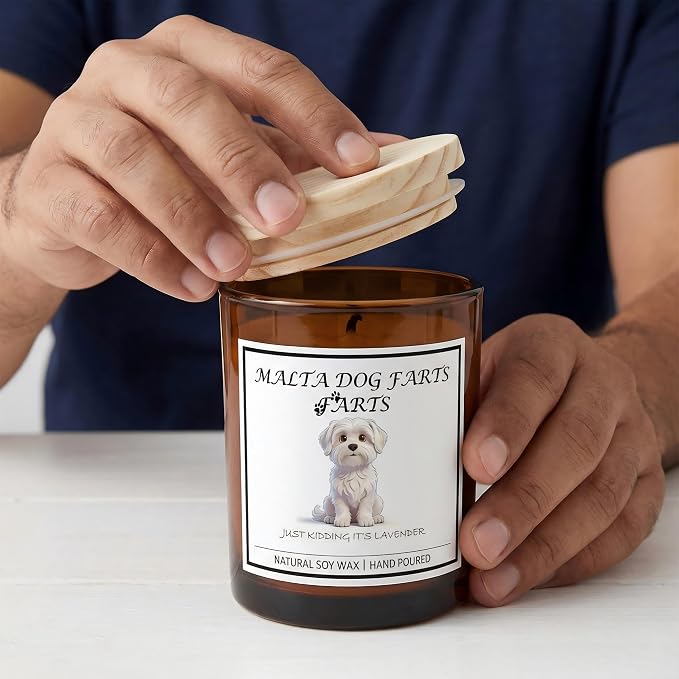 Malta Dog Gifts for Women | Birthday Gifts for Mom | Light When Dog Farts Candle | Cedar By Natural Soy Wax | Pet Safe Friendly Memorial Candles for Home Scented Household Essentials
