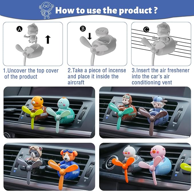 Pilot Car Air Freshener, Cute Pig Car Vent Clip Air Freshener with 4 Fragrant Tablets Automotive Air Outlet Fan Diffuser, Automotive Interiors Vent Decoration (Pilot Pig)