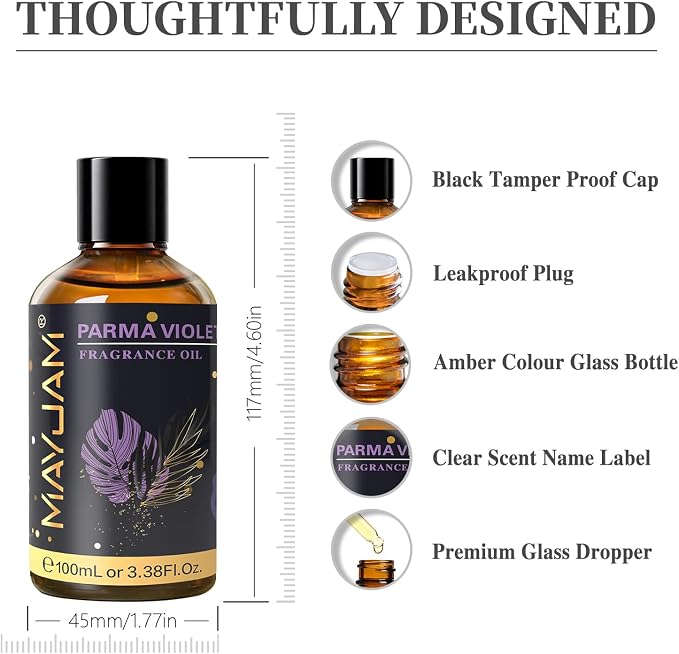 MAYJAM 100ML/3.38FL.OZ Parma Violet Fragrance Oils with Glass Dropper, Essential Oils for Diffusers for Home, Long Lasting Scented Oils for Diffusers Soap Candle Making