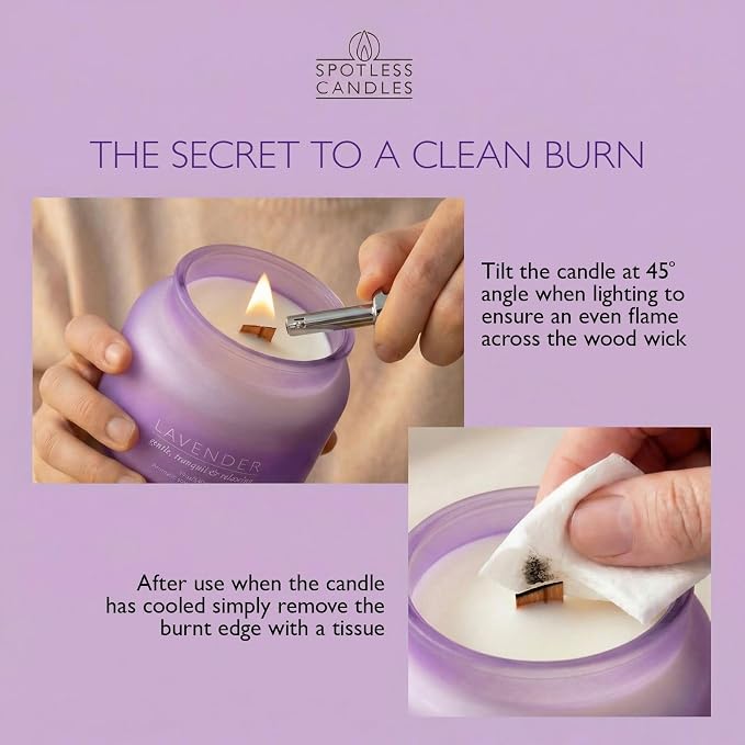 Lavender Candle 19oz Volcano Jar with Wooden Wick Upto 75 Hours Burn Time in a Large 4" x 5" Solid Purple Glass Jar in a Luxury Gold Foil Gift Box