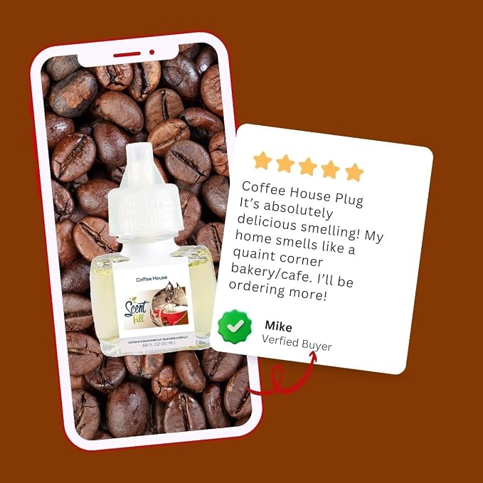 Scent Fill Coffee House Plug in Air Freshener, Scented Oil Refills, 2 Refills + Diffuser
