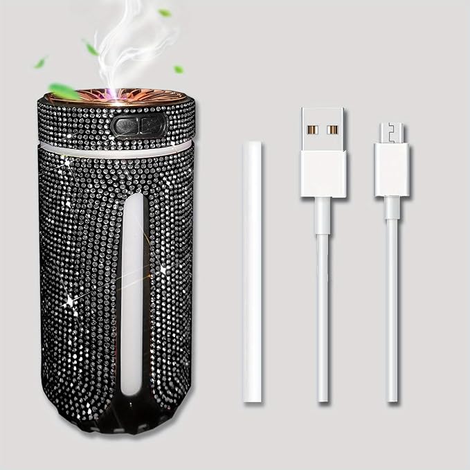 Bling Rhinestone Car Diffuser Humidifier USB Car Essential Oil Car Diffuser Humidifier Aromatherapy Portable Mini Humidifier for Car, Office, Room (Black)