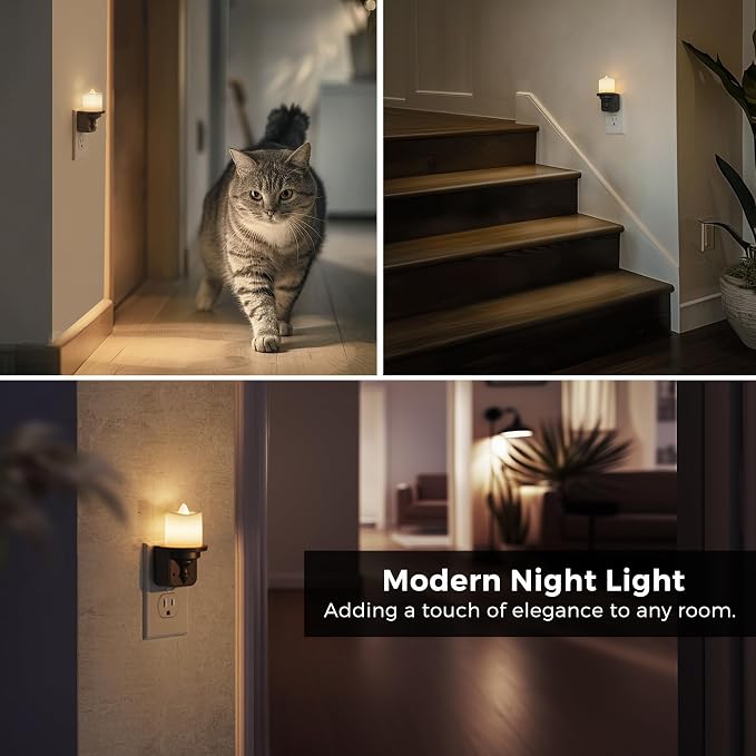L LOHAS LED Candle Night Light, Dimmable Night Lights Plug into Wall, Dusk to Dawn Sensor, 0-100LM Flameless Candle Nightlight, Soft White, Vintage Decorative Nightlights for Hallway Bathroom, 2 Pack