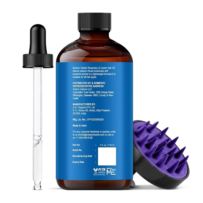 Botanic Hearth Hair Oil for Hair Growth | Strengthening Dry, Frizzy, Damaged Hair & Scalp Treatment | No Parabens or Harmful Sulfates | All Hair Types | Rosemary Castor Hair Oil - 4 Fl Oz