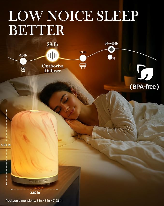 Essential Oil Diffuser - 2.4MHz Ultrasonic Ceramic Diffuser with Pulse/Continuous Mist & Night Light, Waterless Auto-Off, Silent Aromatherapy Diffuser for Home, Office, Yoga, Spa, Gifts & Home Decor.