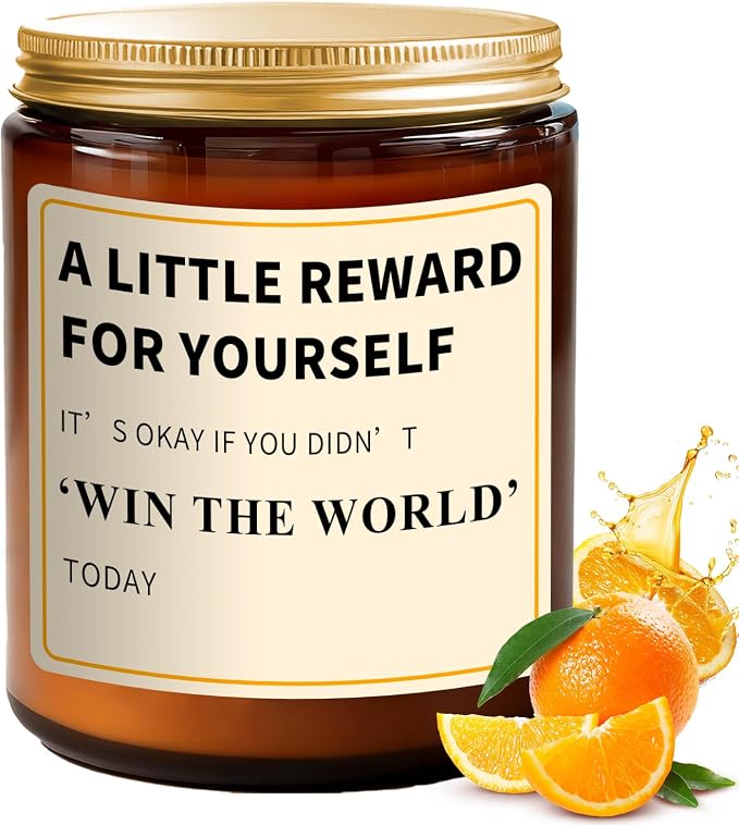 Reward Candle Gifts for Women Men - 7 oz Orange Scented Candle - Soy Candle Gift for Women, Birthday Mother Gifts for Mom, Encouragement/Cheer Up/Positive Gift for Friends, Coworker, Sister