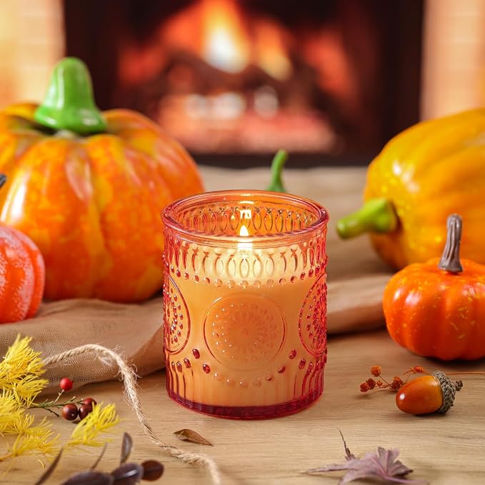 DARJEN Pumpkin Candles for Home- 5.3oz 35H Natural Soy Wax Aromatherapy Jar Candle with Strong Scent, Decorative Aesthetic Candles for Entryway, Living Room, Fall Obsession, Luxury Gift