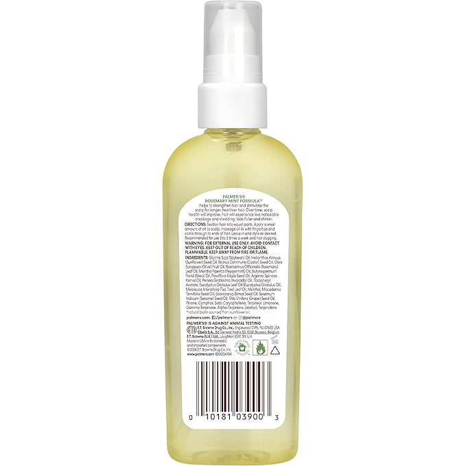 Palmer's Hair Oil, Rosemary Mint Strengthening Hair & Scalp Oil, 3.3 fl. oz, Helps Stimulate Growth, Hydrating & Protecting for Anti-Breakage, Nourishes Dry Roots, Adds Softness & Shine