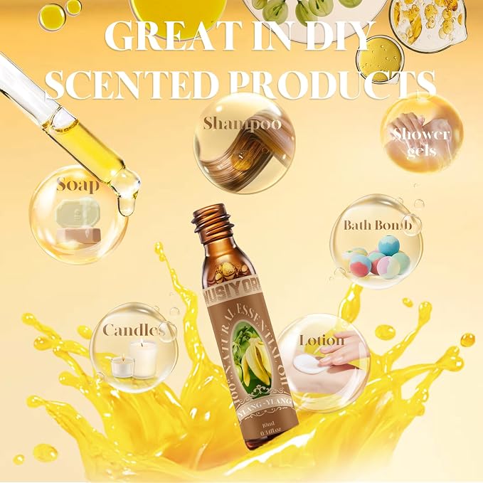 Ylang-Ylang Essential Oil 10ML - 100% Pure and Natural Therapeutic Grade Oils for Aromatherapy Diffuser - 0.34 Fl Oz/Ylang-Ylang