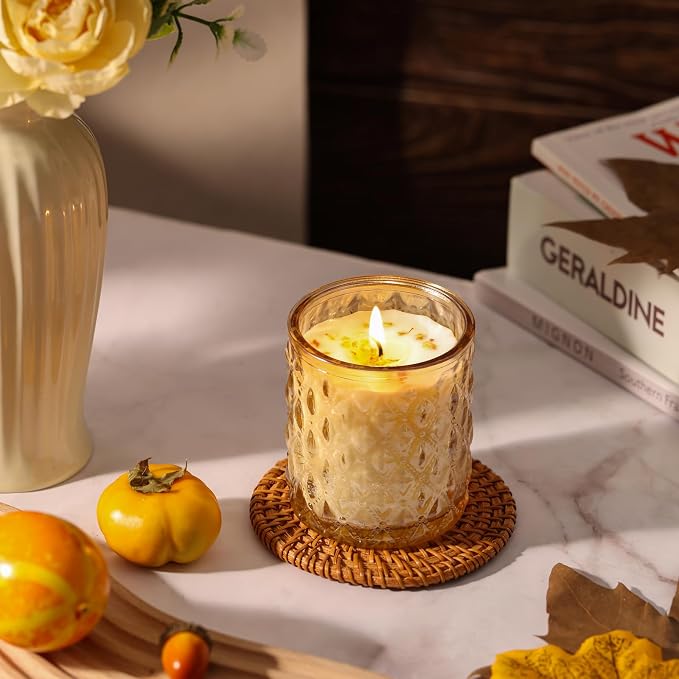 MATAHUM 2 Pack Pumpkin Scented Candles for Home Decor, 6.5oz Natural Soy Wax Fall Candle Aromatherapy Jar Candles, Pumpkin Candle for Fall Decor, Birthday Housewarming Gift