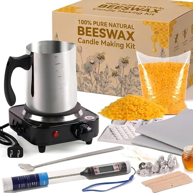 simeitol 2lb Beeswax Candle Making Kit for Adults, Complete Gift Set with Melting Pot, DIY Starter Candle Making Supplies for Home Decor/Gift Crafting/Holiday Party