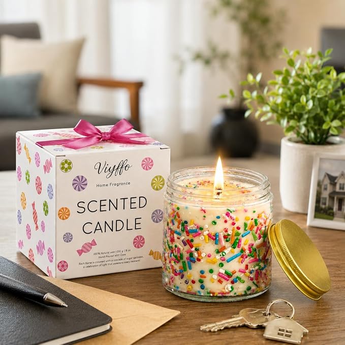 Viyffo Large 18oz New Home Candle - Vanilla & Cedarwood, House Warming Gifts Candle, Non Toxic Soy Scented Candle, Colorful Jar for Home, Living Room, Bedroom, Bathroom Decor, Housewarming Gift
