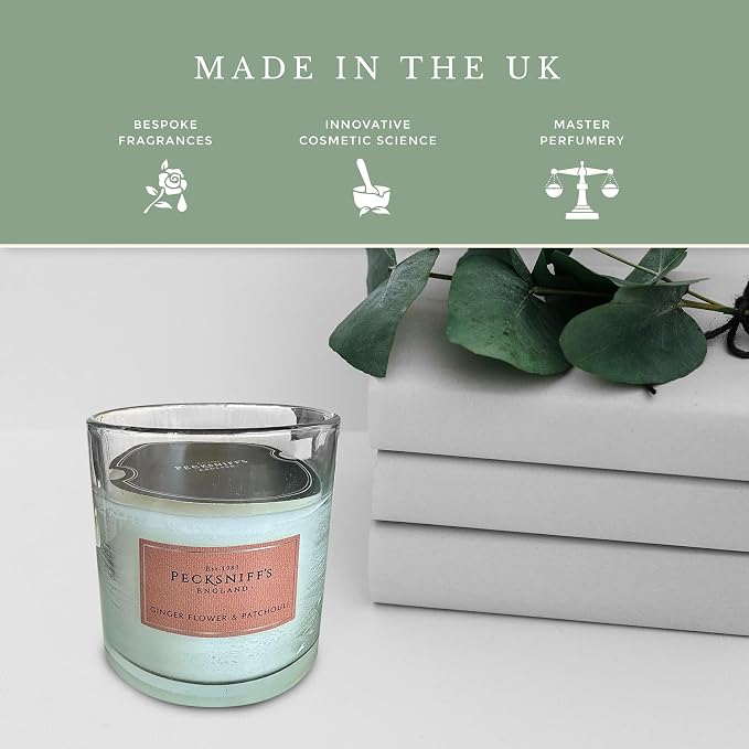 Pecksniff's Classic Gingerflower & Patchouli Scented Candle | 3 Wicks Candle with Dust Cover | 550g/19.4oz
