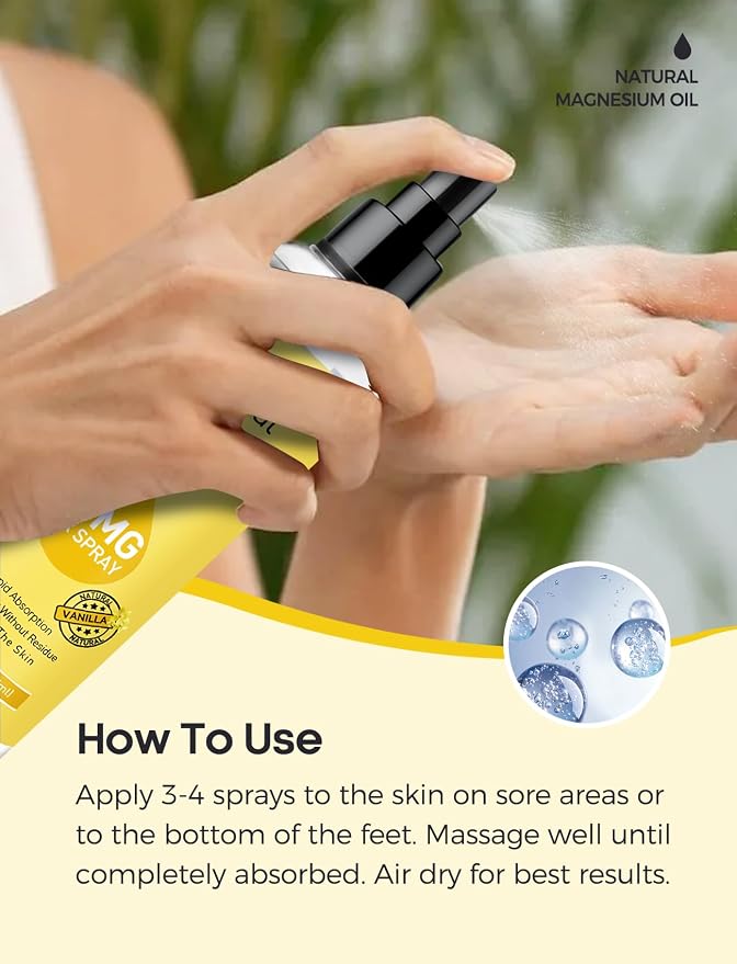 Stilip Magnesium Spray, Pure Magnesium Oil Spray for Feet,Ideal Gift for Muscle Relaxation&Better Sleep,Rapid Absorption,Quick Drying Without Residue-Vanilla