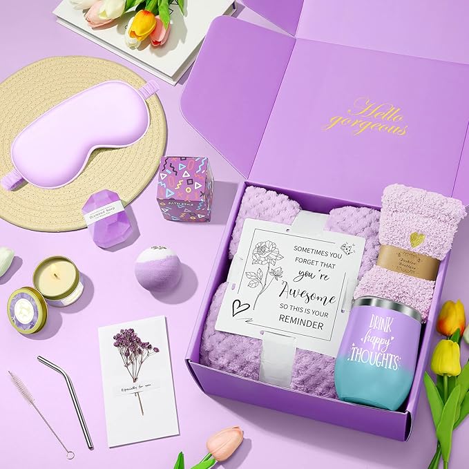 Happy Birthday Gifts for Women Mom Her Friend Sister Wife Grandma, Self Care Gift Get Well Relaxing Spa Gift Basket Set