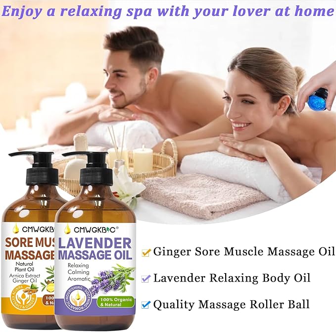 Massage Oil for Massage Therapy,Lymphatic Drainage-Ginger Oil Sore Muscle Arnica Oil&Lavender Oil Relaxing Massage Oils for Date Night,Massage Ball,Body Oil for Women,Mens Gifts,Birthday Gifts for Men