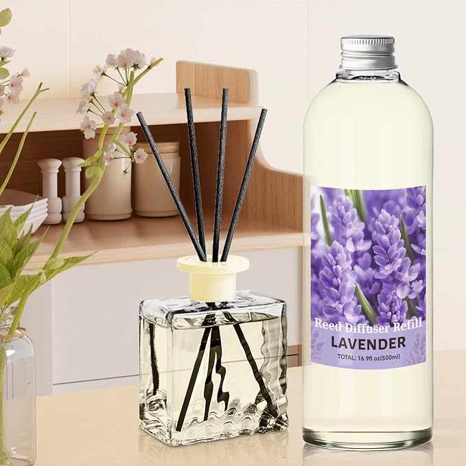 STRN Lavender Reed Diffuser Refill 500ml with 6 Natural Reed Sticks, Premium Aromatherapy for Home, Long-Lasting Fragrance for Living Room, Bedroom, Office | Alcohol-Free