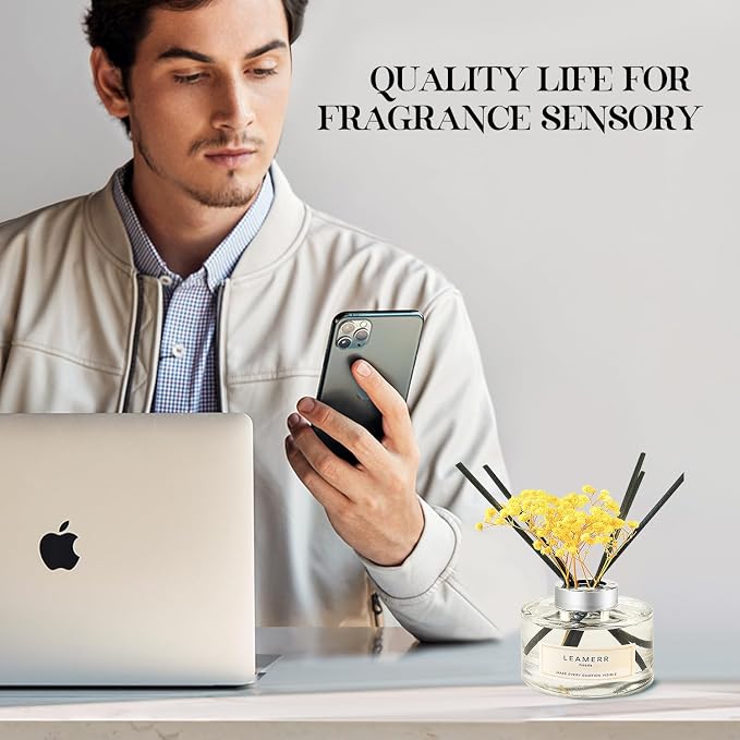 Reed Diffuser Sets Home Fragrance Essential Oil Diffuser Freesia Scent- 7 oz (210 ml) Fragrance Oil Diffuser for Bedroom Bathroom Home Décor Includes Reed Diffuser Sticks, Scented Oils