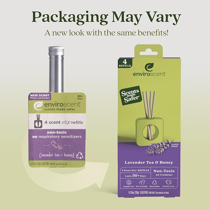 Enviroscent Non-Toxic Air Freshener Scent Stix™ Refills - Compatible with Enviroscent Scent Stix™ Liquid-Free Diffuser Kit - Fragrance Lasts Up to 60 Days - Lavender Tea & Honey (Pack of 2)