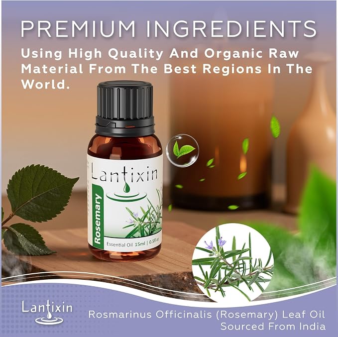 Lantixin 100% Pure Rosemary Essential Oil – Natural Undiluted Scent for Diffuser – Clarifying & Revitalizing Home Fragrance for Ultrasonic Diffusers, Meditation & Crafting – 0.5 fl oz(Rosemary)