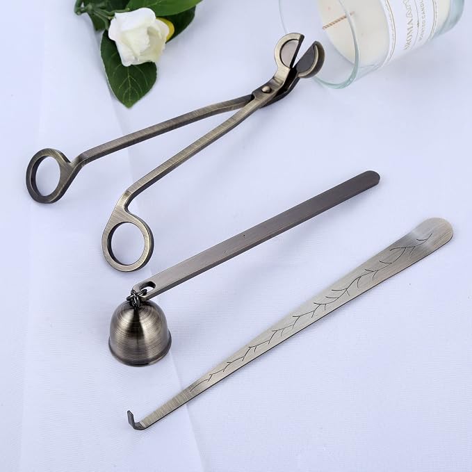 MUXSAM 3 in 1 Candle Accessories Set, Wick Trimmer, Snuffer, Dipper, Cutter for Candles, Home, Wedding, Party (Silver)